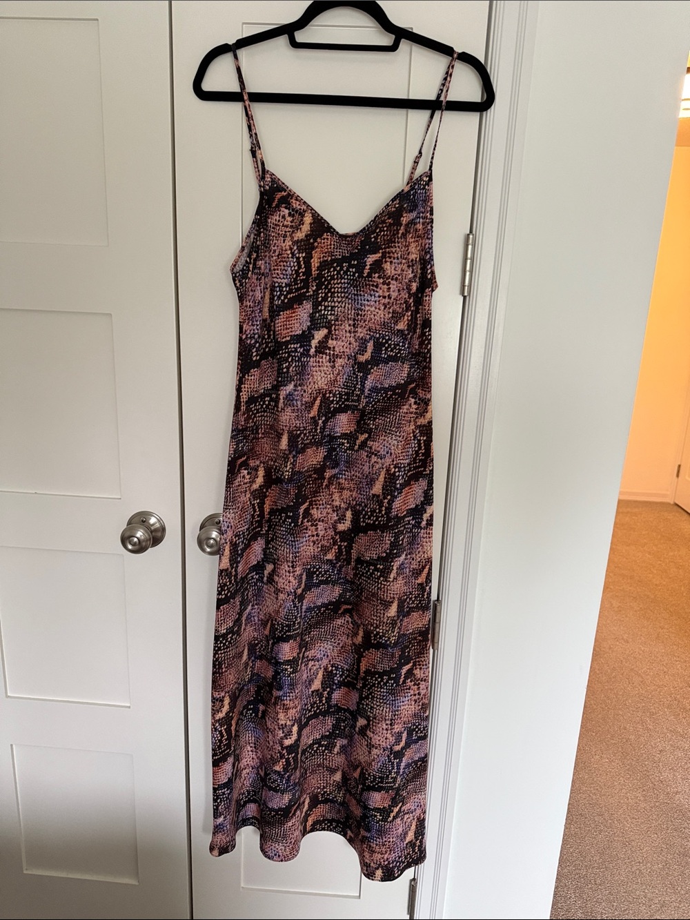 All Saints Slip Midi Dress with Pink & Black Snake Print